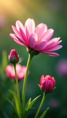 Naklejka premium Delicate Dianthus petals sway gently in spring breeze, spring flowers, dianthus, floral arrangements