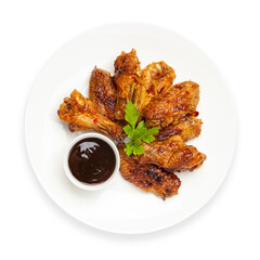 Buffalo chicken wings. Top view, on white background, isolate.