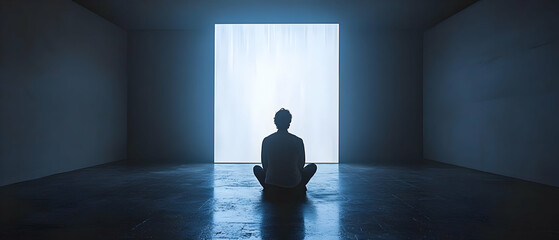 Person meditating, bright room, future hope