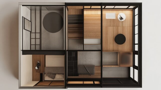 A conceptual home layout with flexible space adaptation options.