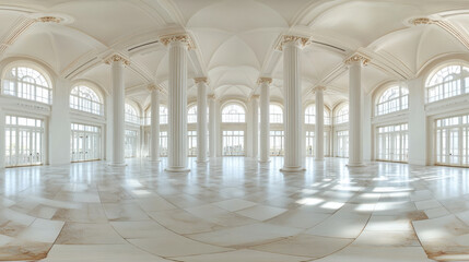 Naklejka premium Abstract Photo of a White Room With Columns 360 panorama vr environment map. 3D Illustration