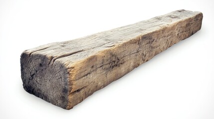 Weathered Reclaimed Wooden Beam Isolated on White
