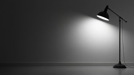 white wall background with black lamp and low key lighting 3d render illustration