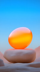 Vibrant abstract podium stand with glowing egg surreal landscape 3d art environment bright viewpoint conceptual expression