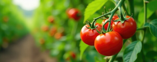 Organic tomato vine with plenty of ripe red tomatoes, harvest, nature, greenery