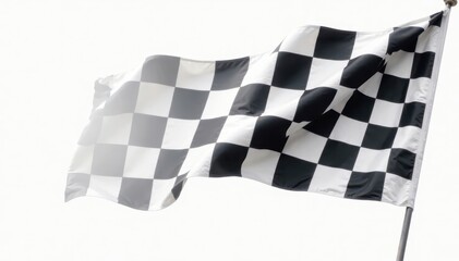 Black and white checkered racing flag on pure white background , victory, finish, texture