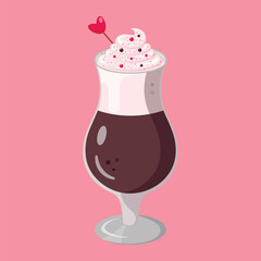 Glass of coffee. Latte icon. Isolated glass of coffee. Flat illustration. Design for cafes, coffeeshops, posters, banners, cards, 
advertisement. Valentines day design. Vector illustration.