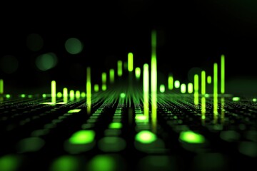 Glowing green digital stock market chart showcasing fluctuating trends and data. Generative AI