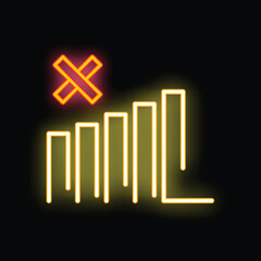 Neon style icon showing no signal bars for mobile phone or internet connection