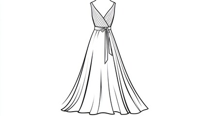 Elegant v-neck maxi dress design, fashion illustration