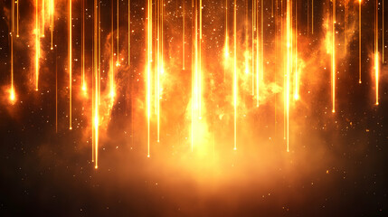 Golden light streaks falling, dark background, energy, motion, abstract