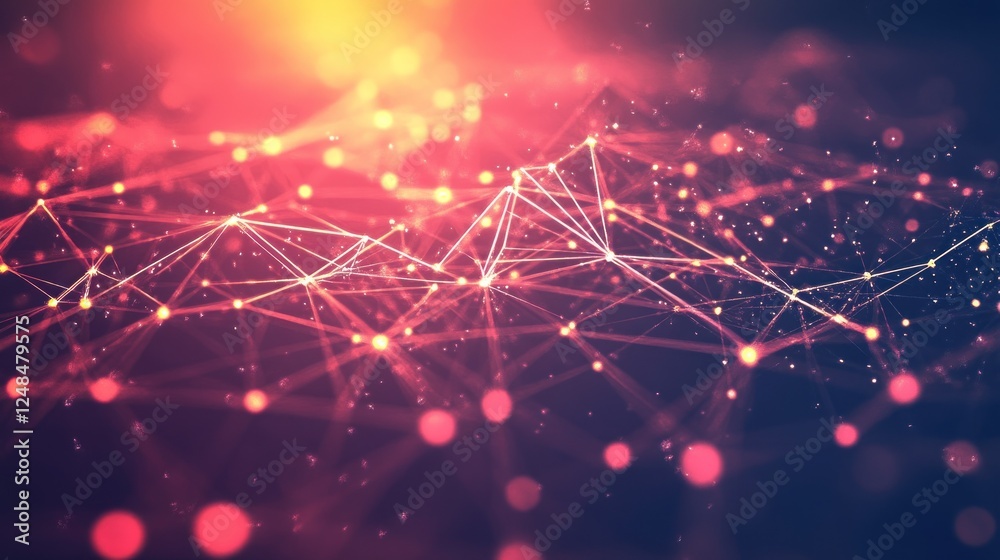 Poster abstract network connections illuminated in red hues