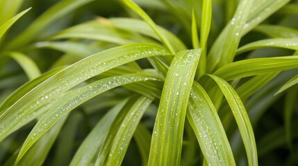 Fototapeta premium Dew Drops on Lush Green Blades of Grass