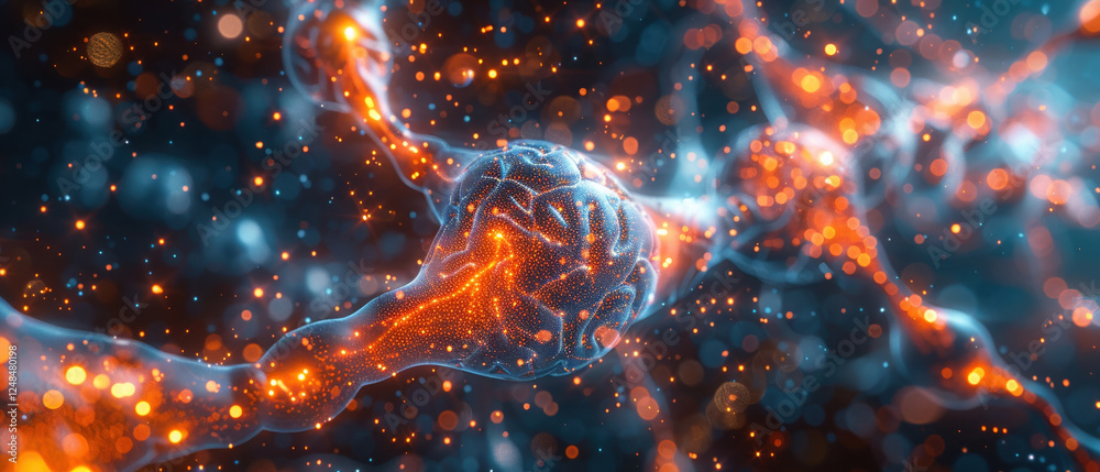 Aufkleber vibrant representation of neural connections with glowing particles, showcasing complexity of nervous system and brain activity
