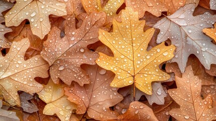 Dew Covered Autumn Leaves Displaying Fall Colors