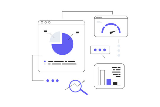 Financial data analysis, analytics concept. Analysis, graphs, charts, business dashboard, report. Flat Cartoon Vector Illustration, icon. Stylish abstract
