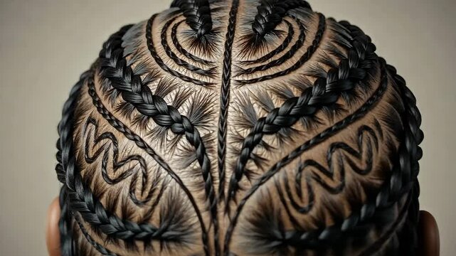 African American hair, braids and style for beauty, fashion and culture. Hairstyle, creative and intricate design for ethnic, afro and artistic look