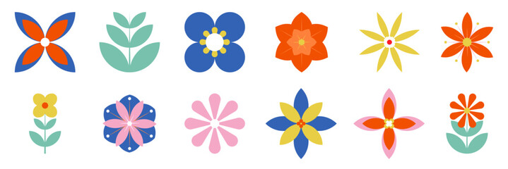Set of geometric flowers. Vector illustration