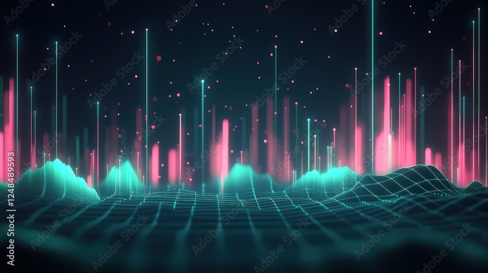 Poster Abstract Digital Landscape with Glowing Lines and Data Points