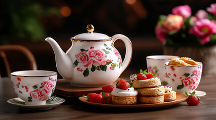 Fototapeta premium serene tea garden with finger sandwiches and scones