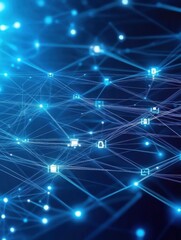 Blue technology background with network connections and digital data transfer gradient background with simple shapes.