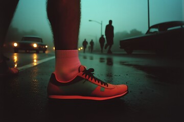 Fototapeta premium Running Shoes in the Night City