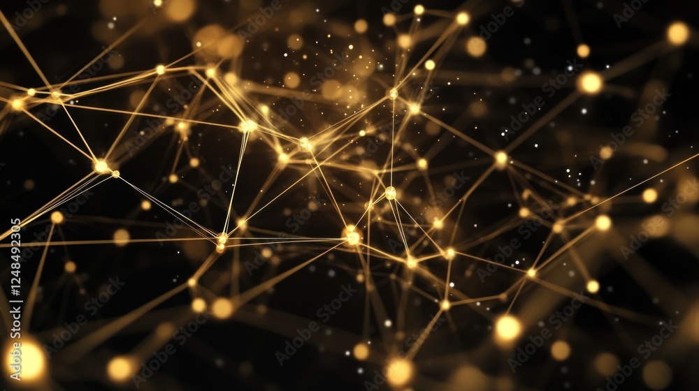Poster golden network abstract connections illuminated nodes