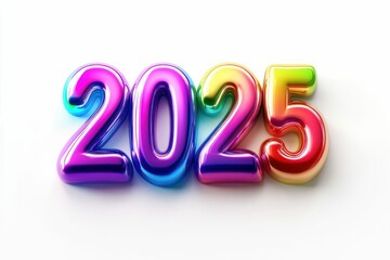 Colorful Metallic 2025 Numbers Isolated on White