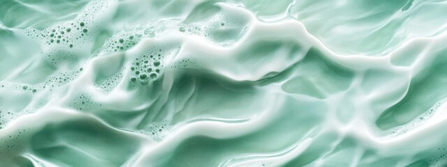Top view of mint green water. The waves and ripples create an abstract pattern.