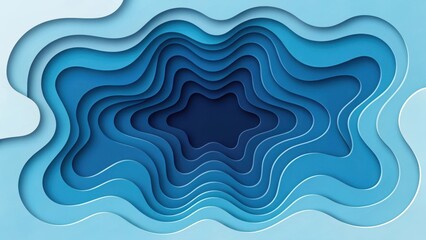 Fototapeta premium Abstract Layered Blue Wave Design with a Central Star Shape Formed by Organic Curves and Shades of Blue