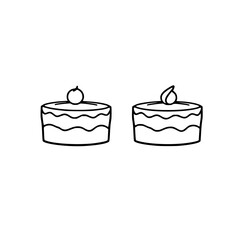 Two Cakes of Delicacy: Minimalist Black and White Illustration with Cherries.