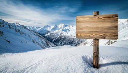 Naklejka premium Wooden Signpost in Snowy Mountain Landscape