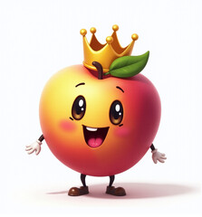 Peach with a Crown, Cute 2D Kids Illustration on White Background

