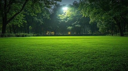 Obraz premium Nightfall Serenity: Tranquil Green Lawn Under Starlit Sky