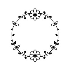 A round floral wreath composed of flowers, leaves and embellishments.