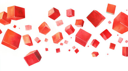 red flying cubes and boxes in in front of white background abstract 3 render illustration