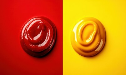 Fototapeta premium Ketchup and Mustard Swirls on Vibrant Background