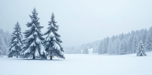 Naklejka premium Trees swayed gently in the cold wind under a blanket of white snow, trees, landscape, white