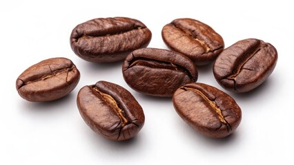 Fototapeta premium A Close-Up View of Roasted Coffee Beans on a Plain White Background