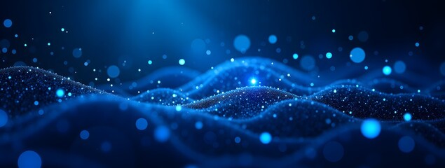 Obraz premium Abstract blue bokeh lights on wavy surface in cosmic scene