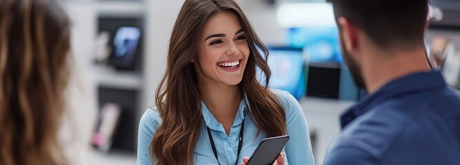 salesperson or agent in a phone store serving customers