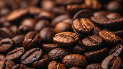 Fototapeta premium A Close-Up View of Roasted Coffee Beans, Rich Brown Hues and Detailed Textures, Aromatic and Inviting