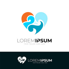 Love logo and water wave design combination, sea design