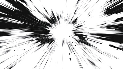 Black radial burst, white background, speed, motion, graphic design