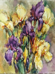 Abstract bright colored decorative background . Floral pattern handmade . Beautiful tender romantic bouquet of  flowers , made in the technique of oil from nature