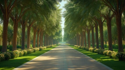 Fototapeta premium Serene Palm Tree Lined Pathway