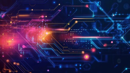 Abstract Digital Circuitry: Neon Hues and Technological Innovation