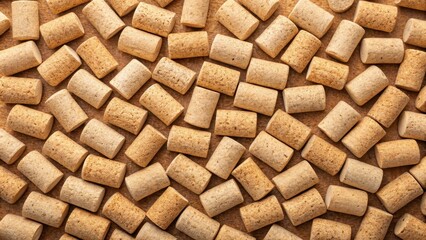 Obraz premium A profusion of wine corks arranged in a swirling pattern, showcasing their natural texture and light brown hue
