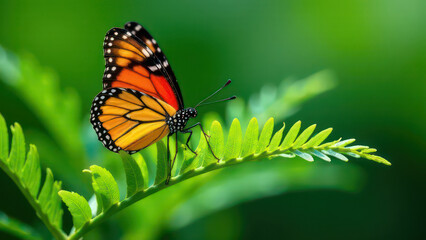Fototapeta premium bright butterflies with fern leaves 