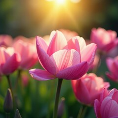 Fototapeta premium Delicate petals unfold on a serene summer morning, summer flowerbed, blooming,